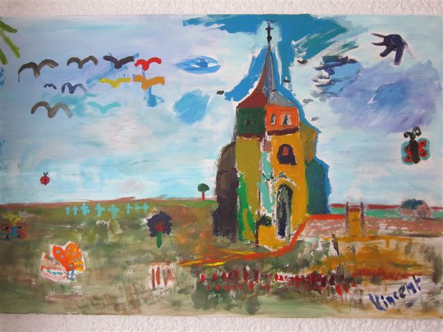 De kinderen konden de Toren zoals geschilderd door Van Gogh naschilderen.